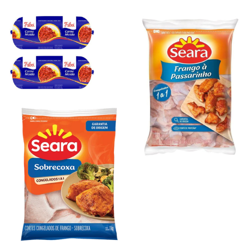 Combo 1 frango a passarinho 1 kg 1 kg de carne moida 1 kg sobrecoxa