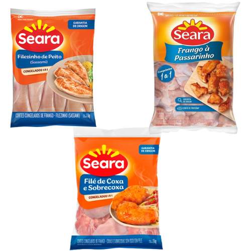Combo 1 kg de Filézinho sassami  1 Kg de Coxa e Sobrecoxa Dessosada 1 Frango a Passarinho 1 kg